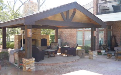 Outdoor Fireplace and Living with a Patio Pavilion